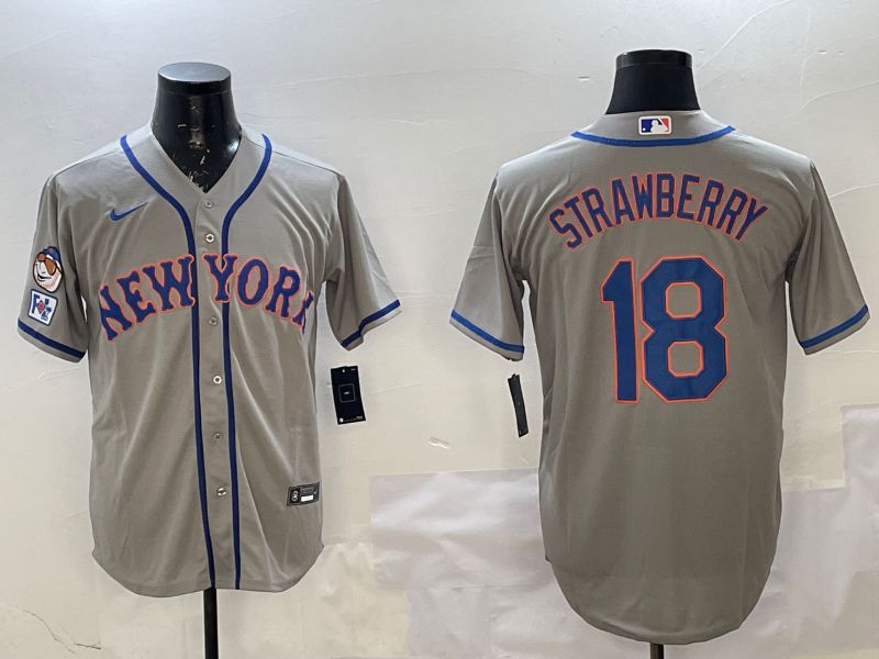 Men New York Mets 18 Strawberry Grey Game 2025 Nike MLB Jersey style 2